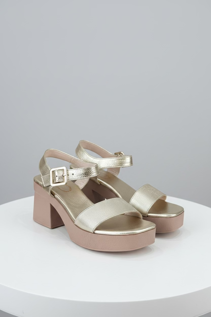 Azalea Gold – Sandalias Plataforma Tacón Grueso | Da Stefi
