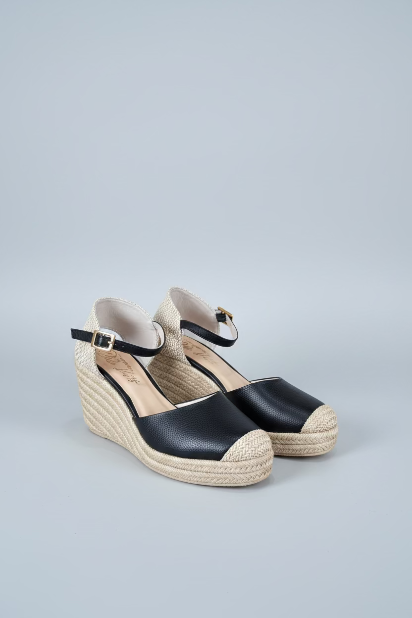 Coral Negro – Alpargatas Plataforma de Cuero Genuino | Da Stefi