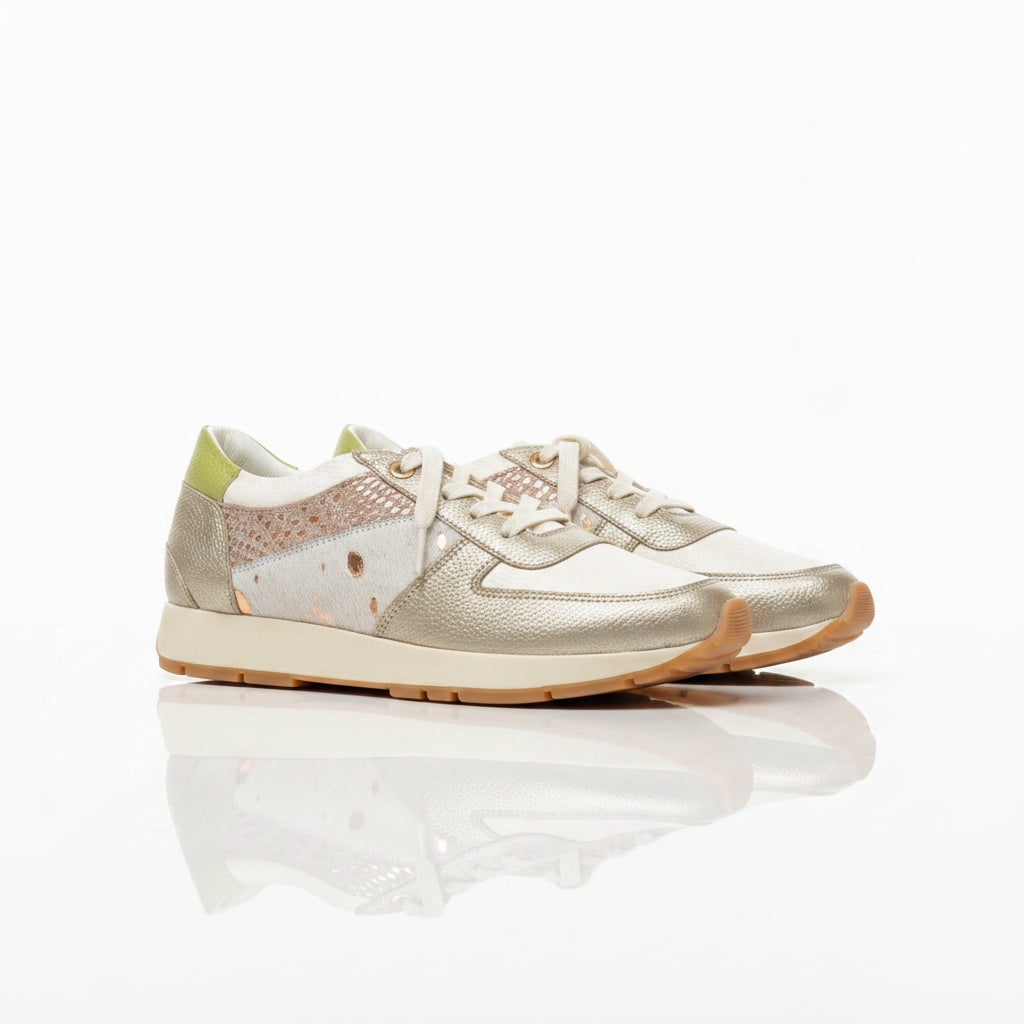 Tenis Begonia de Cuero Metalizado Dorado | Plantilla Ultra Confort — Calzado Da Stefi