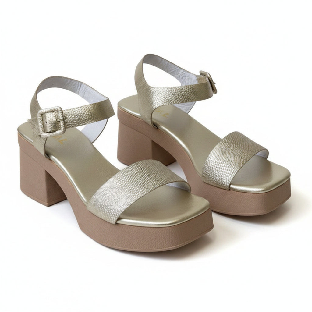 Azalea Gold – Sandalias Plataforma Tacón Grueso | Da Stefi